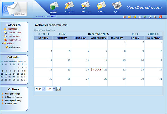 WebMail calendar screen