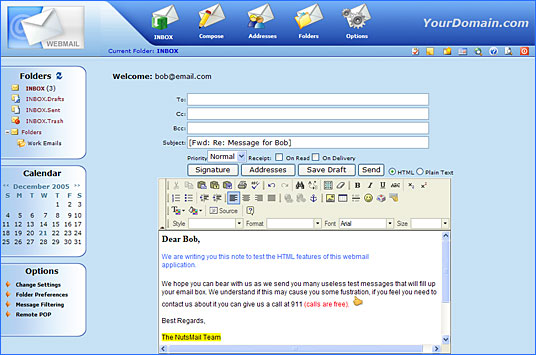 WebMail compose email screen
