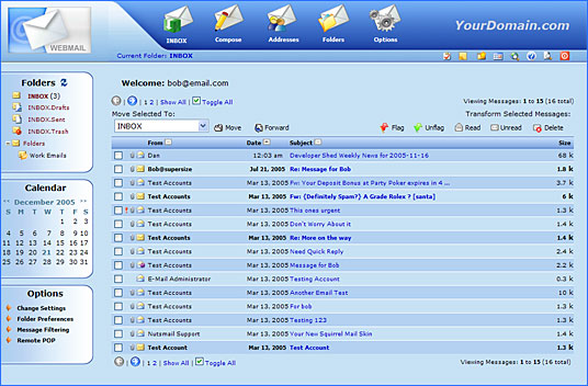 WebMail Inbox screen