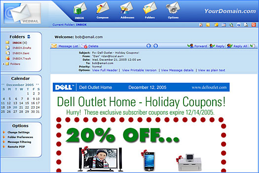 WebMail read email screen